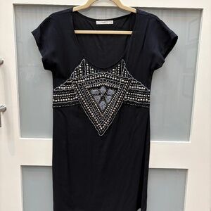 XS Hazel Studded Black Short Sleeve Long Top